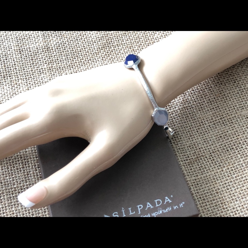 Silpada Gemstone Sterling Silver .925 Blue Tones Bangle Bracelet Lapis